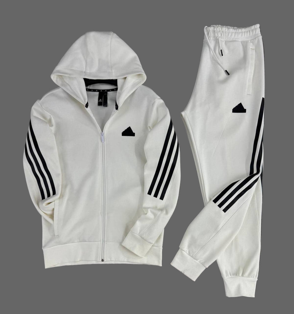 Moški športni komplet Adidas, ekru z navpičnimi črnimi črtami