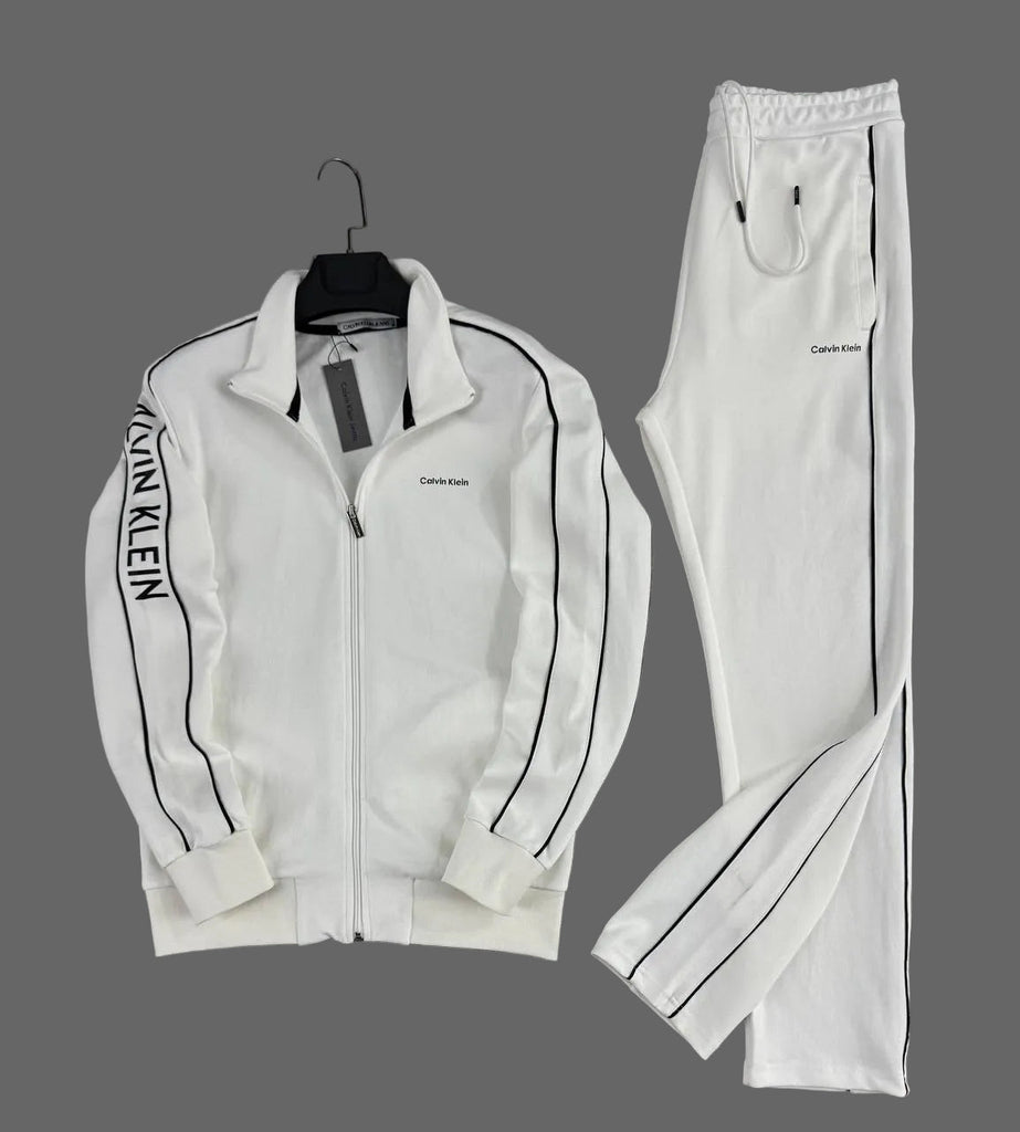 Moška trenirka Calvin Klein, ekru barve s črnimi črtami