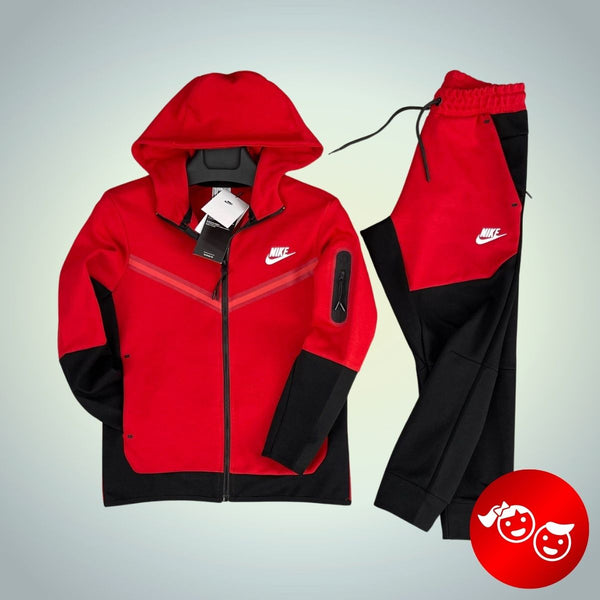 Nike Tech Fleece otroška trenirka, rdeča in črna. Vrhunska kakovost