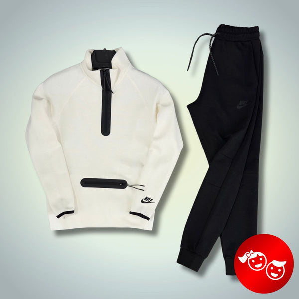 Nike Tech Fleece otroška trenirka, bela - črna. Model 2024. Vrhunska kakovost