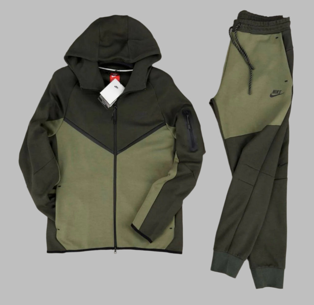 Moški športni komplet Nike Tech Fleece, temno zelena z olivno zeleno. Model 2024. Vrhunska kakovost