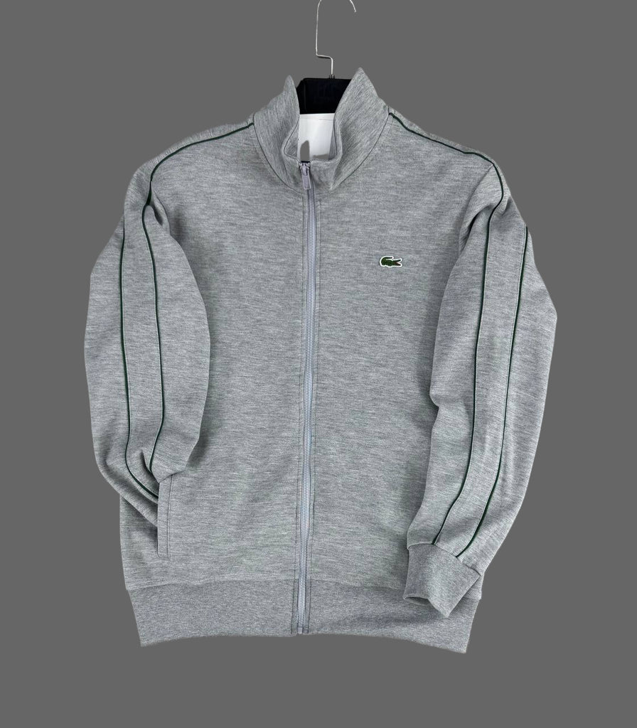 Moška pulover Lacoste, klasično siva z zelenimi črtami