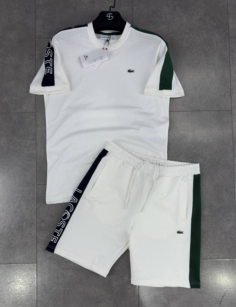 Moški komplet Lacoste, bela s črnimi elementi. Premium kakovost.