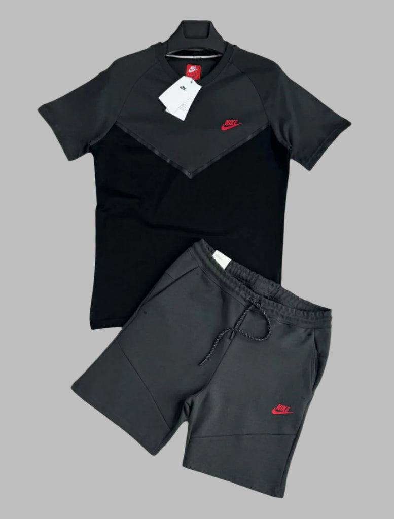Moški komplet Nike Tech Fleece s kratkimi hlačami in majico, grafitno-črn. Premium kakovost.
