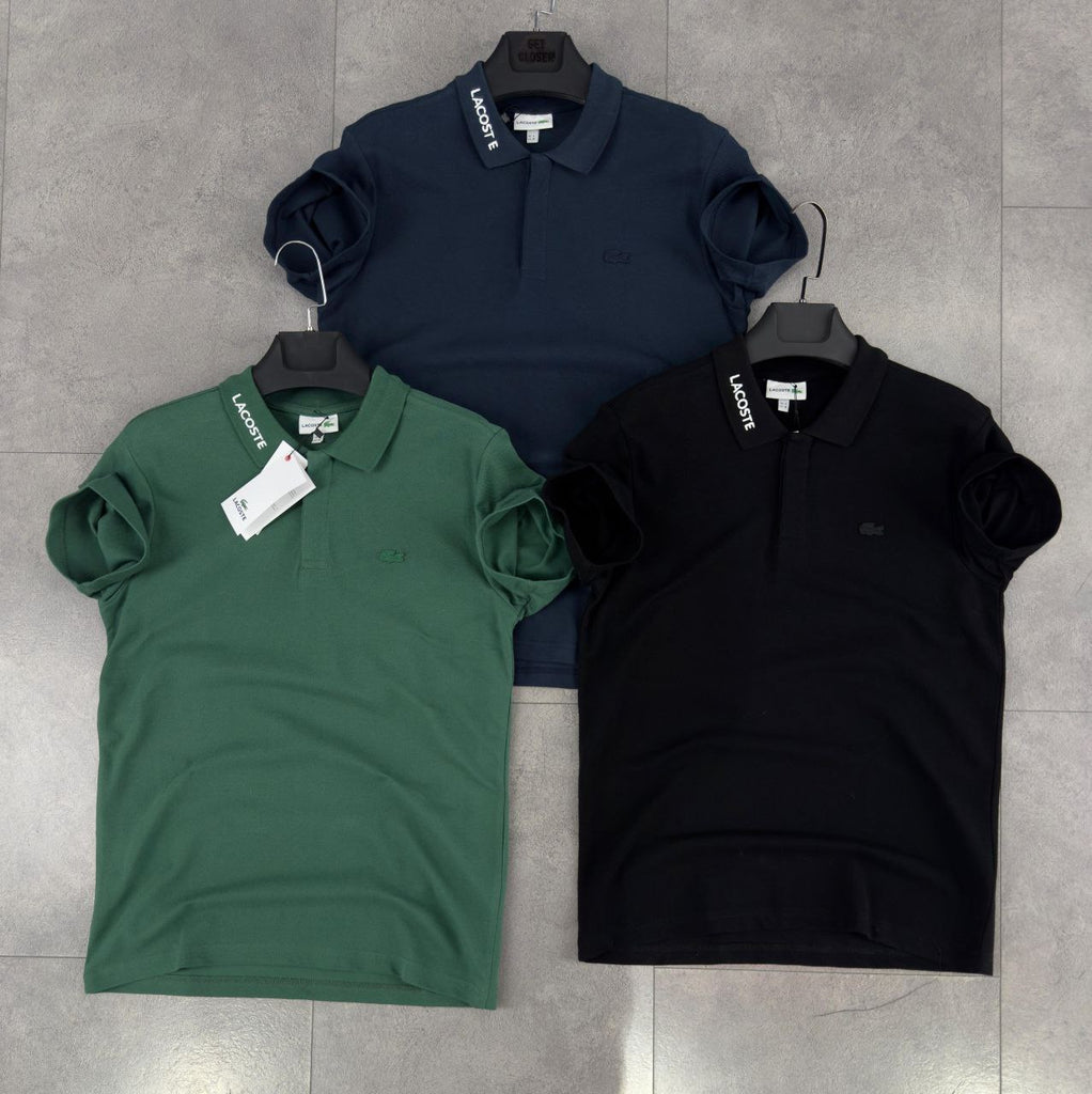 Moška majica Lacoste, preprost model z ovratnikom - črna